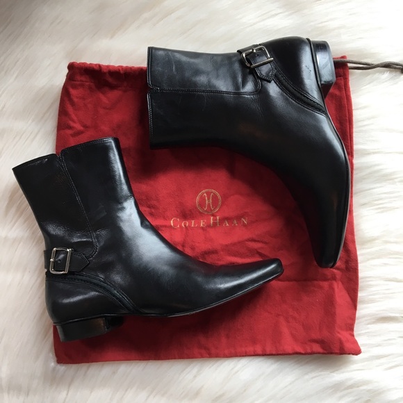 Cole Haan Shoes - Cole Haan 7B leather black boots dust bag moto